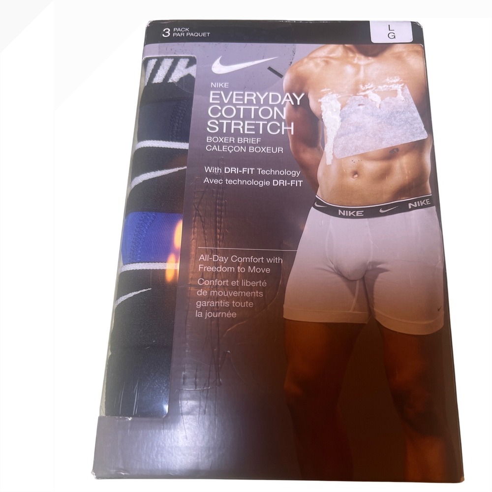 Nike Everyday Cotton Stretch Boxer Brief 3 Pack Mens Large White‎ Blue Black